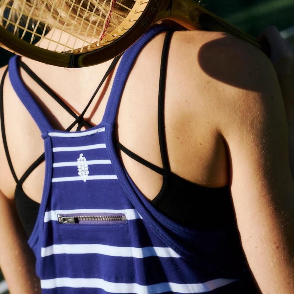 Free People Hot Shot Mini Dress in Spring Stripe Navy Size XL NWOT - Picture 3 of 7